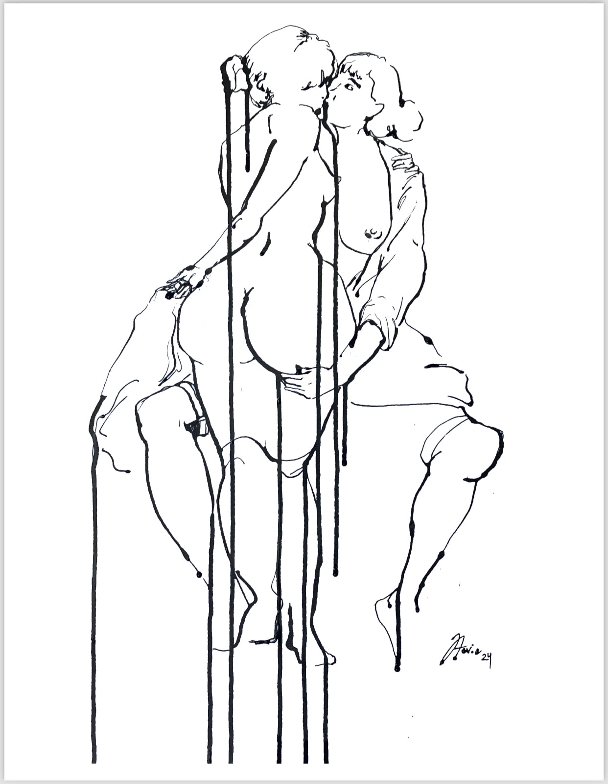 Kiss and Booty grab figure drawing PRINT