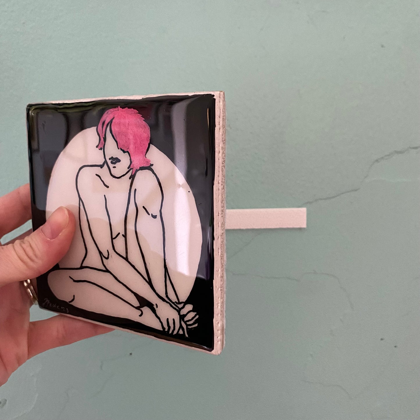 Purple Moon Ceramic Tile Original Painting /Drawing