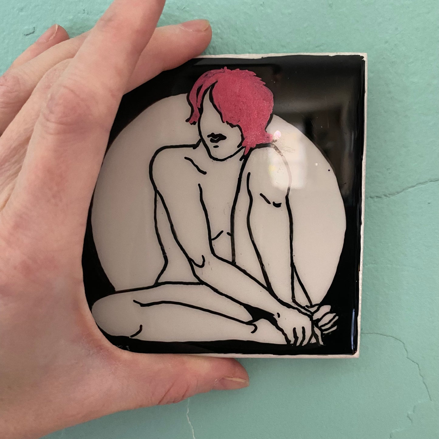 Purple Moon Ceramic Tile Original Painting /Drawing