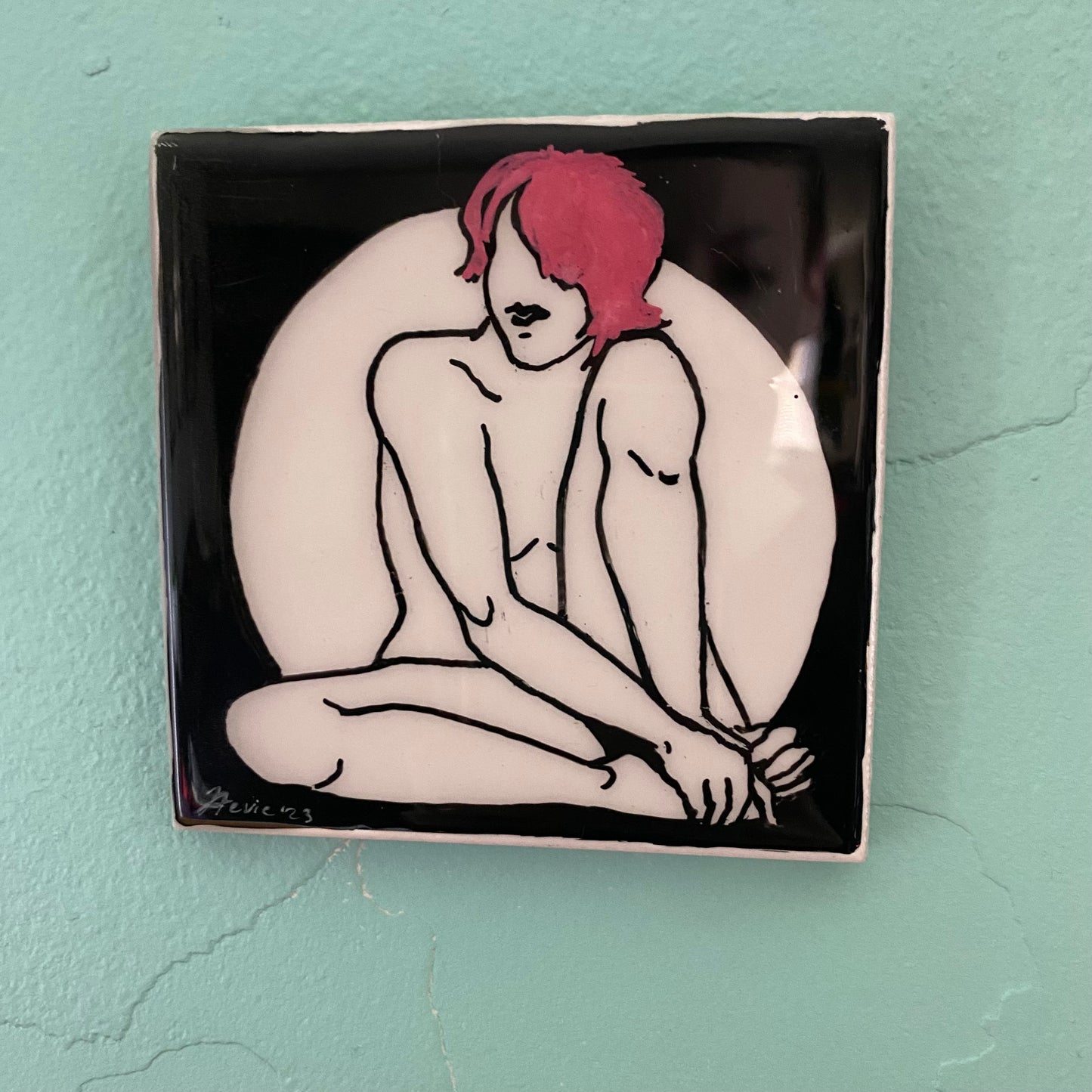 Purple Moon Ceramic Tile Original Painting /Drawing