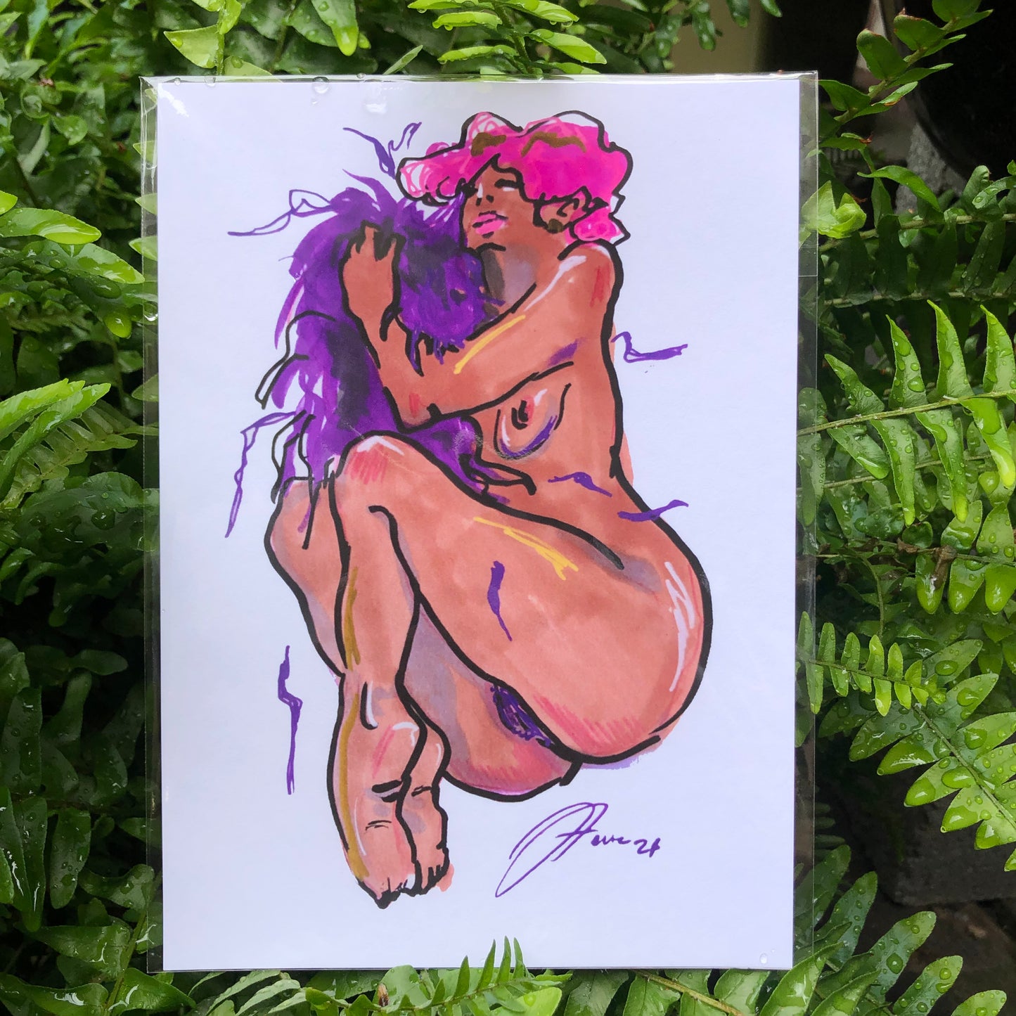 Purple Boa Pink Hair PRINT