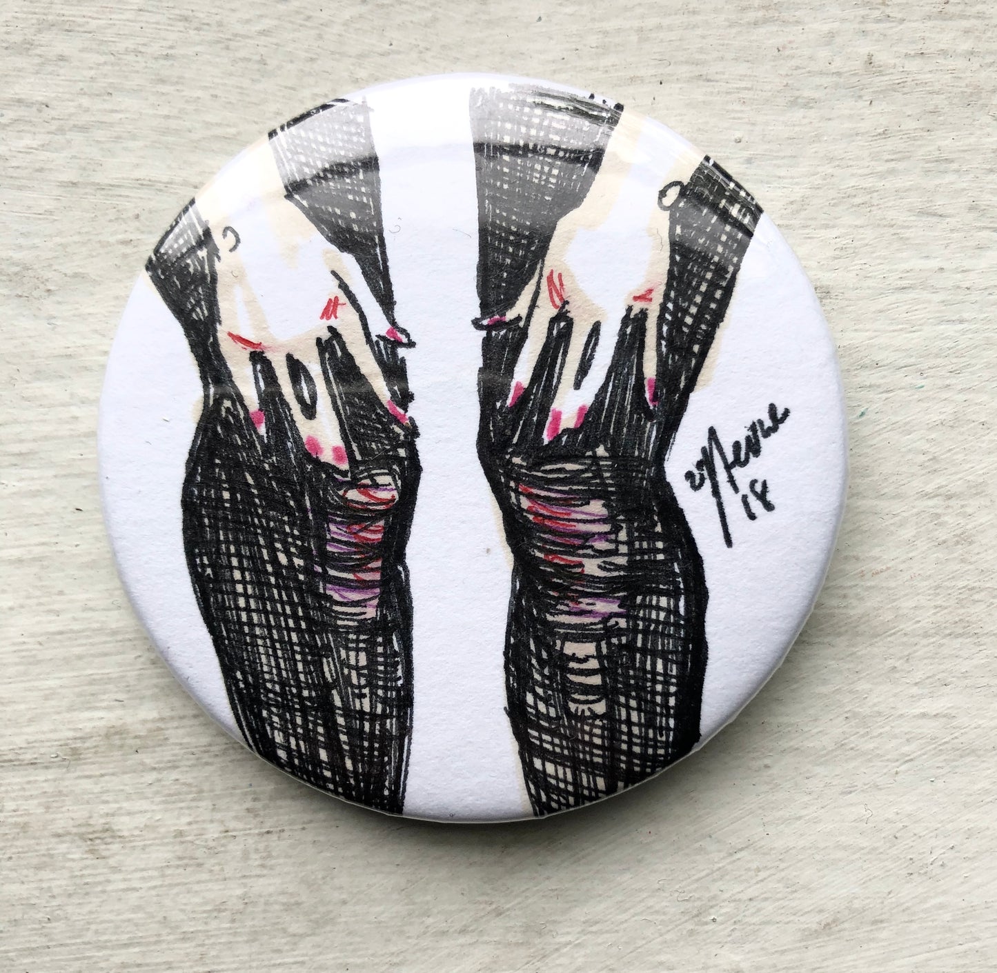 Ripped Tights Hand Drawn ORIGINAL BUTTON