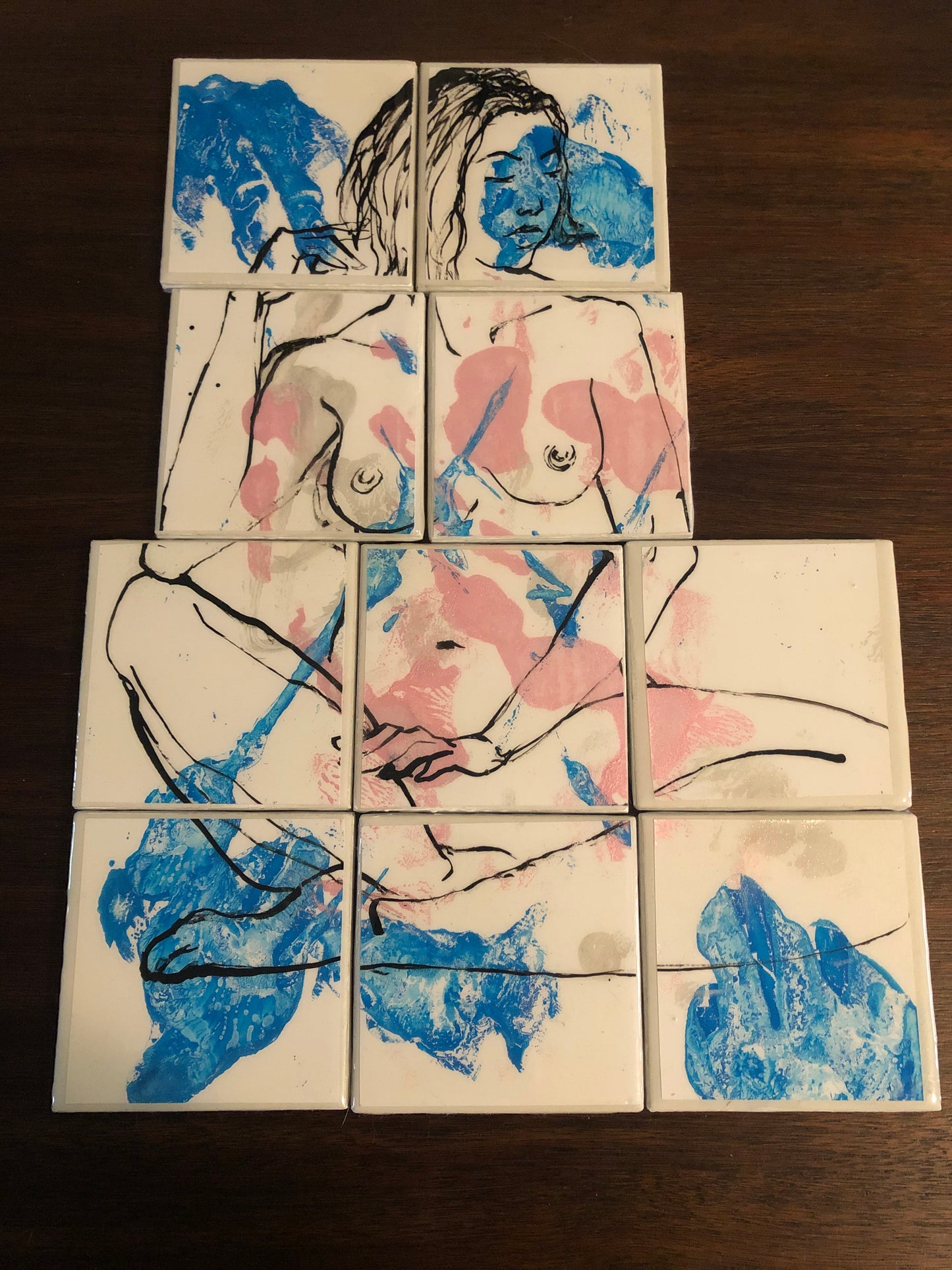 Seated Figure Multi-Tile Original Painting /Drawing