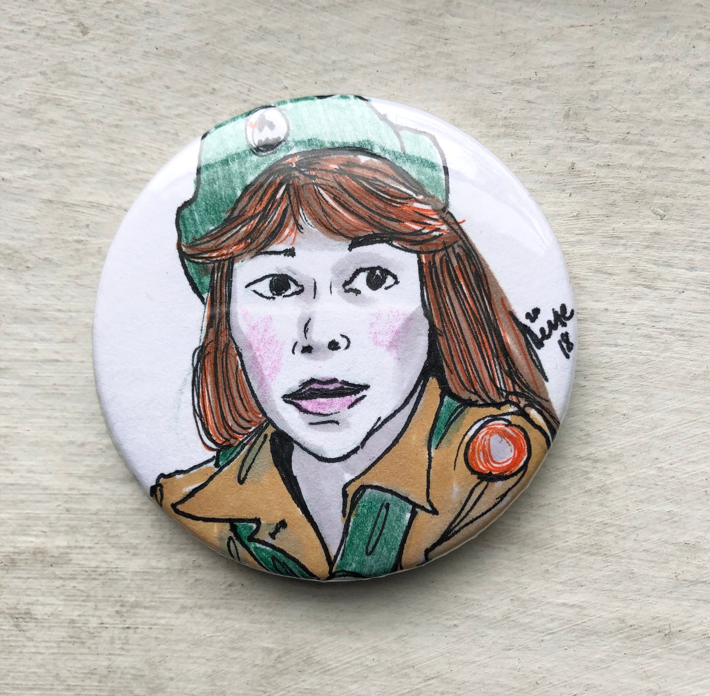 Jenny Troop Hand Drawn ORIGINAL BUTTON