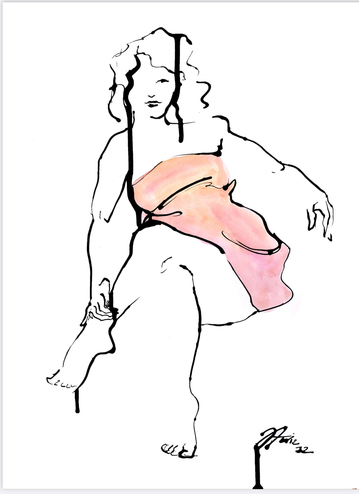 Pink Dress figure drawing PRINT