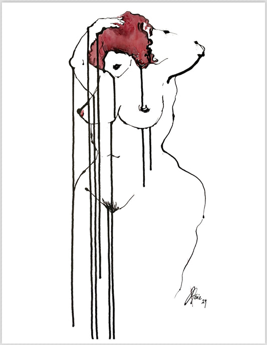 Red Hair figure drawing PRINT