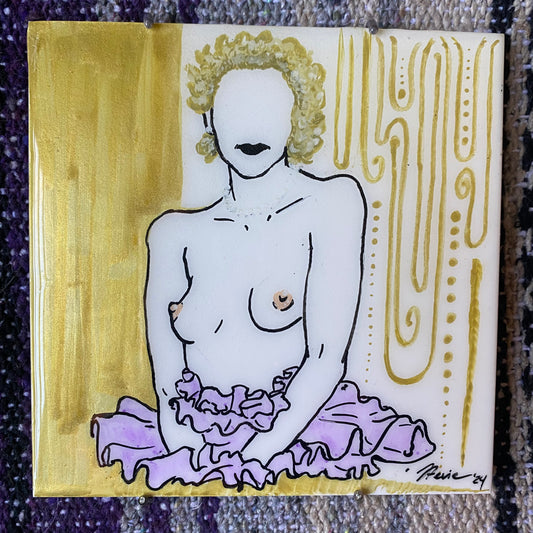 Purple Tulle Ceramic Tile Original Painting /Drawing