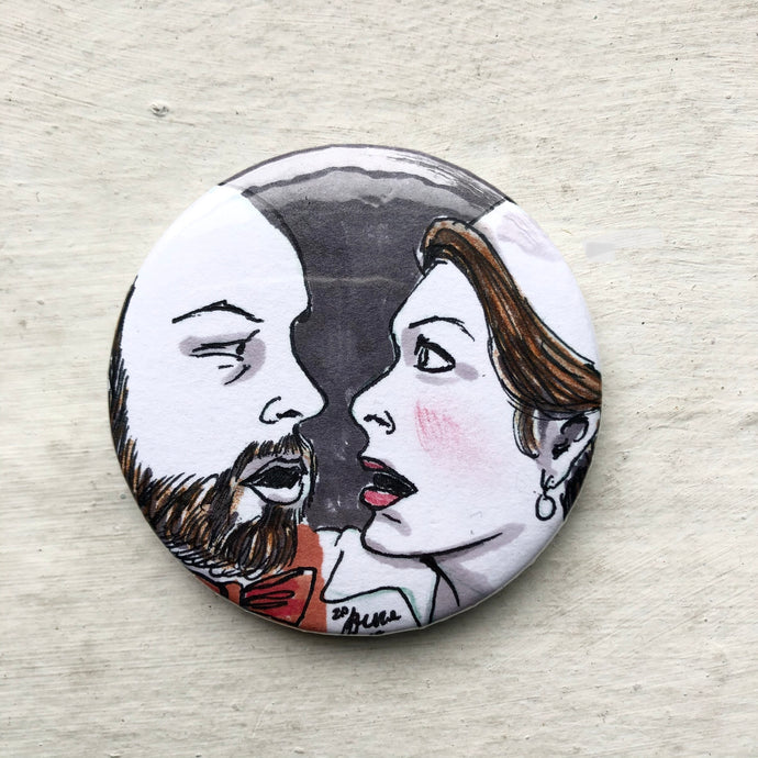 Mary and Paul Hand Drawn ORIGINAL BUTTON
