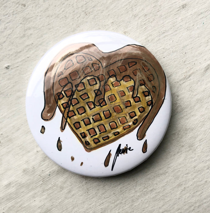 Gold Syrup Waffle 2 Hand Drawn ORIGINAL BUTTON