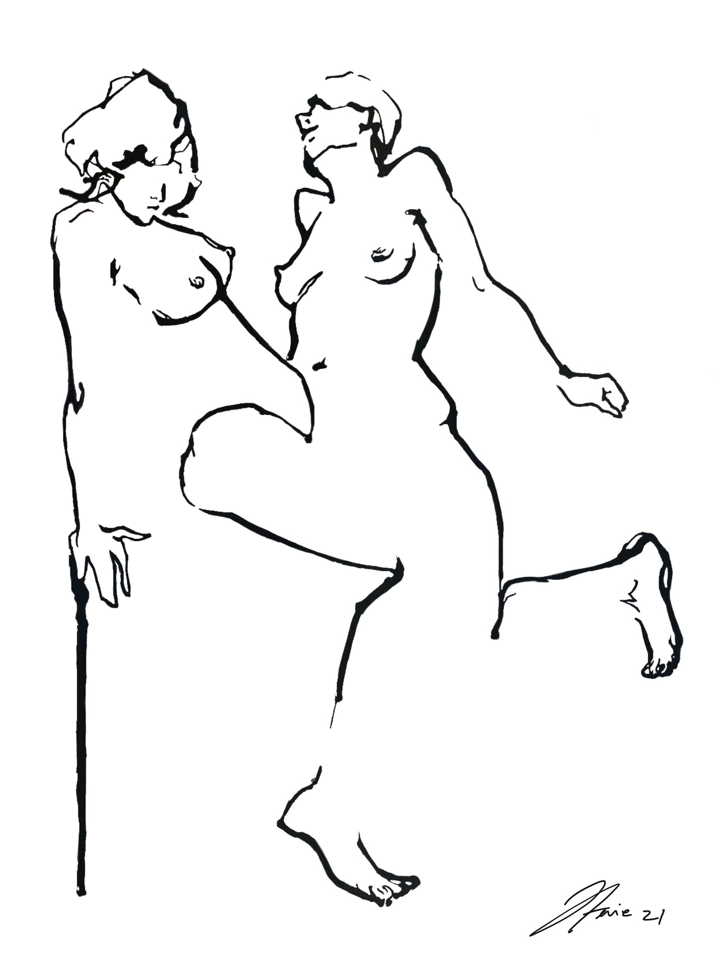 Two Figures Drip drawing PRINT