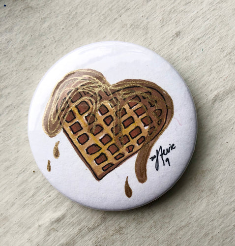 Gold Syrup Waffle Hand Drawn ORIGINAL BUTTON