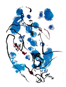 Blue Ink Blot figure drawing PRINT